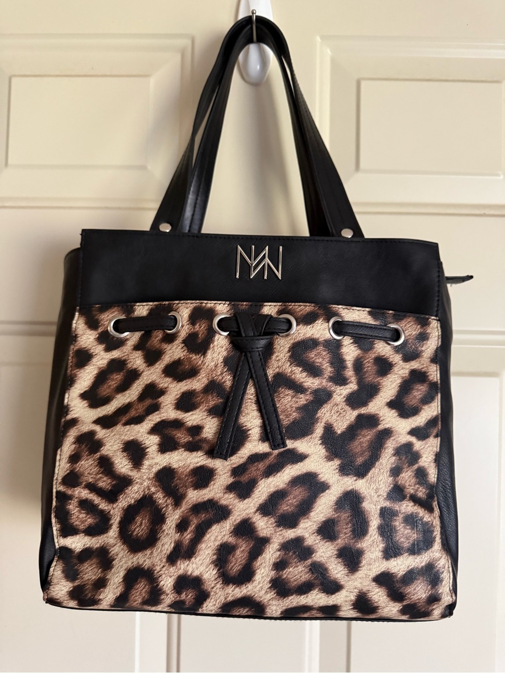 Leopard Print Tote with Black Trim by